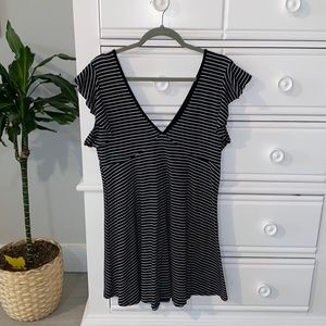 Black and white stripped flowy mini dress